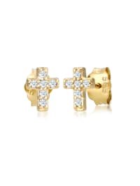 Ohrringe Kreuz Religion Diamant (0.06 Ct) 585Er Gelbgold