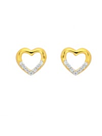 1 Paar  585 Gold Ohrringe / Ohrstecker Herz mit Zirkonia