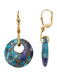 Boucles d'oreilles avec turquoise, lapis-lazuli et cuivre