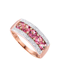 Damenring mit pinkfarbenen Topasen und Diamanten