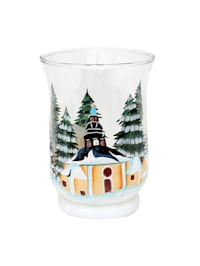 Teelichthalter Ø 11 cm aus Glas mit Weihnachtsmoti Seiffen