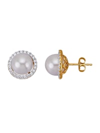 Boucles d'oreilles avec perle de coquillage et zirconia, en argent 925
