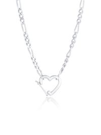 Halskette Figaro Herz Verschluss Verstellbar 925 Silber