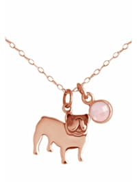 Halskette mit Anhänger Bulldogge Hund Rosenquarz Tierschmuck