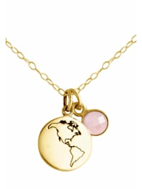 Halskette mit Anhänger Welt Doppelte Globus Weltkugel beide Hemisphären und Rosenquarz