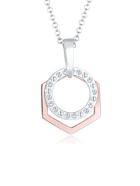 Halskette Hexagon Kreis Kristalle 925 Silber