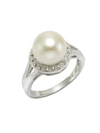 Ring 925/- Sterling Silber Perle weiß Glänzend