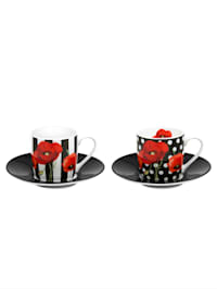 Set van 2 espressokopjes met schotel Madame Petit-Dots & Stripes