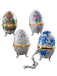 4 porseleinen eieren in Fabergé-stijl