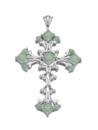 Hanger Kruis met jade, van echt zilver