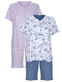 Krátke pyžamo, 2 ks s kvetinovým vzorom