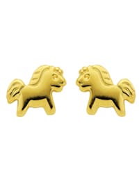 Damen Goldschmuck 1 Paar  585 Gold Ohrringe / Ohrstecker Pferd