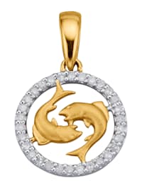 Pendentif Signe du zodiaque Poissons en or jaune 585, avec diamants