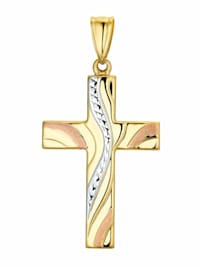 Motivanhänger für Damen, 585 Gold Tricolor | Kreuz