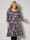 Janet & Joyce Jersey jurk met bloemenprint, Zwart/Aubergine/Olijf/Offwhite