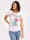 MONA T-shirt à bel imprimé rayé et fleurs, Blanc/Multicolore