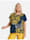Samoon Kurzarmshirt mit Material-Mix, Mood Blue gemustert