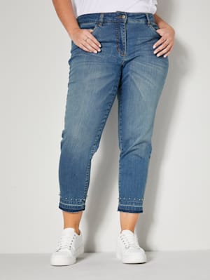Jeans mit Dekoperlen am Saum