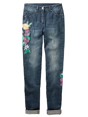 Skinny-Jeans mit Stickereien mit Zitronenmotiv