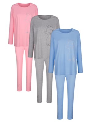Klingel Dames Kleding Nachtmode Pyjamas Pyjama met grafisch patroon Ijsblauw/Prune 