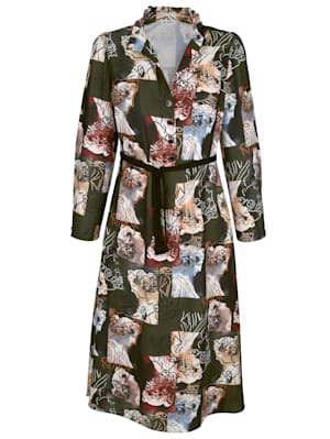 Kleid im kontrastfarbigen Motiv-Print