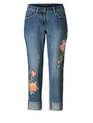 Slim Fit Jeans knöchellang mit Pailletten-Applikation