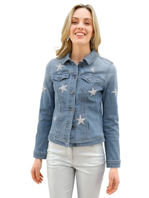 Jeansjacke mit Glitzer-Sternen vorne