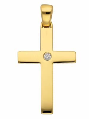585 Gold Kreuz Anhänger mit Diamant / Brillant