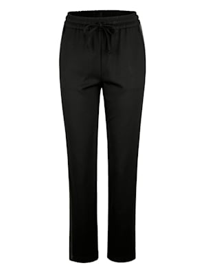 Pull-on trousers with stylish faux leather side panels