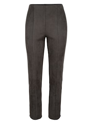 Pull-on trousers in a faux suede finish