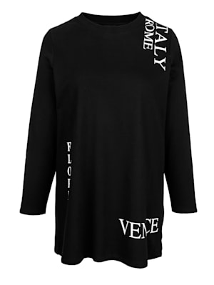 Lang sweatshirt med skrift foran
