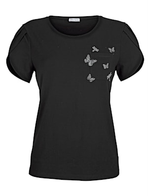 Shirt mit aufwendig verziertem Schmetterlingsmotiv
