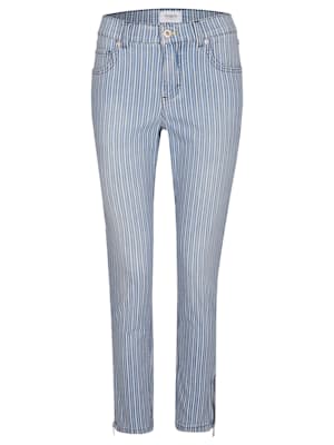 Jeans 'Skinny Ankle Zip' mit gestreiftem Allover-Muster