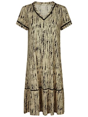 Ausgestelltes Kleid aus Leinen mit Safari-Print