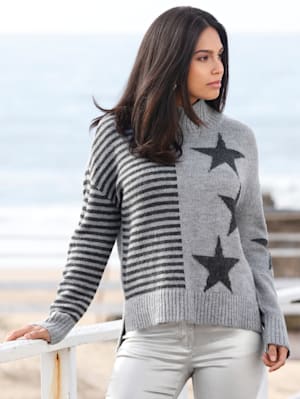 Pullover mit eingestrickten Streifen und Sternen