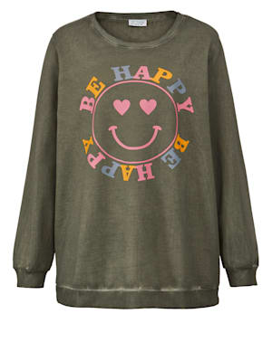 Sweatshirt mit Smiley und Schriftzug Print