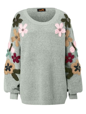 Pullover mit handbestickten Blüten