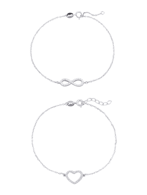 2tlg. Armband-Set - Infinity, Herz - in Silber 925