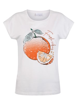 Shirt met opvallende sinaasappelprint
