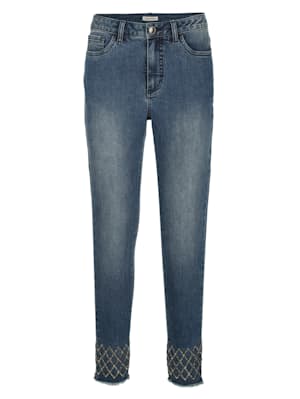 Jeans met opvallend ruitenborduursel