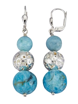 Ohrringe mit blauen Opalen (beh.) und Lava (beh.)