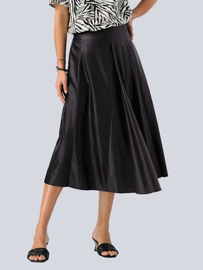 Alba Moda Damen Kleidung Röcke Faltenröcke Plissee-Rock im modischem Colourblocking schwarz/weiß 