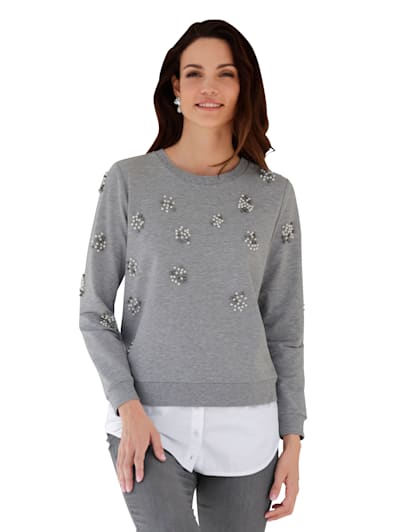 Klingel Damen Kleidung Pullover & Strickjacken Pullover Sweatshirts Sweatshirt in 2-in-1 Optik Mintgrün/Weiß/Silberfarben 