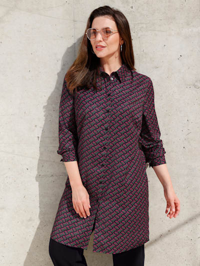 Best Look Lange blouse bruin-turkoois bloemenprint casual uitstraling Mode Blouses Lange blouses 
