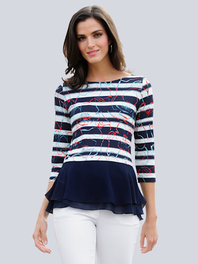Farbe hellbeige Vorderteil doppelt mit Spitze 42 Mode Shirts Netzshirts Langarm Gr Alba Moda: leichtes Viskose-Shirt 