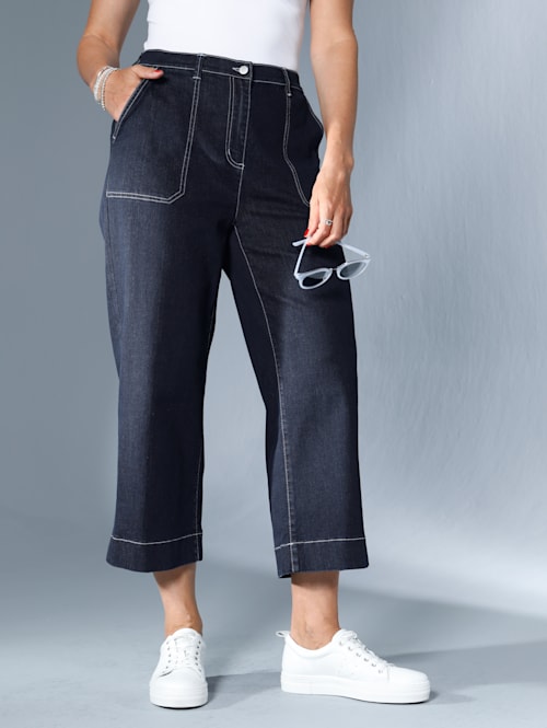 Jeans-Culotte mit kontrastfarbenen Nähten