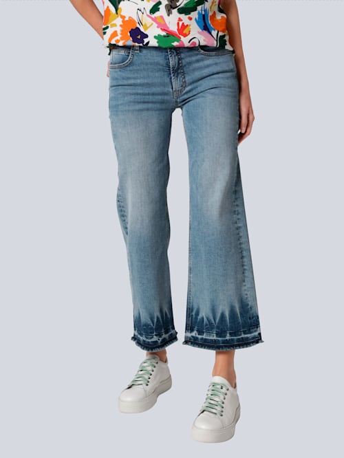 Jeans mit Saumkante in verschwaschener Batikoptik