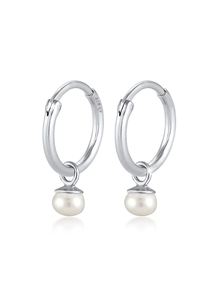 Elli Premium Ohrringe Modische Creolen Süßwasserzuchtperle 925 Silber, Silber