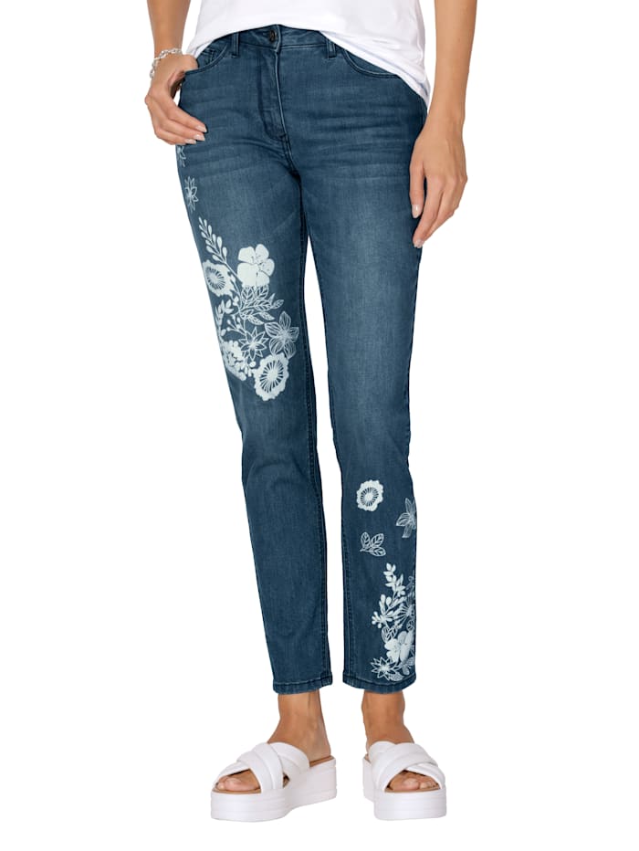 AMY VERMONT Jeans met laserprint van bloemen, Blauw