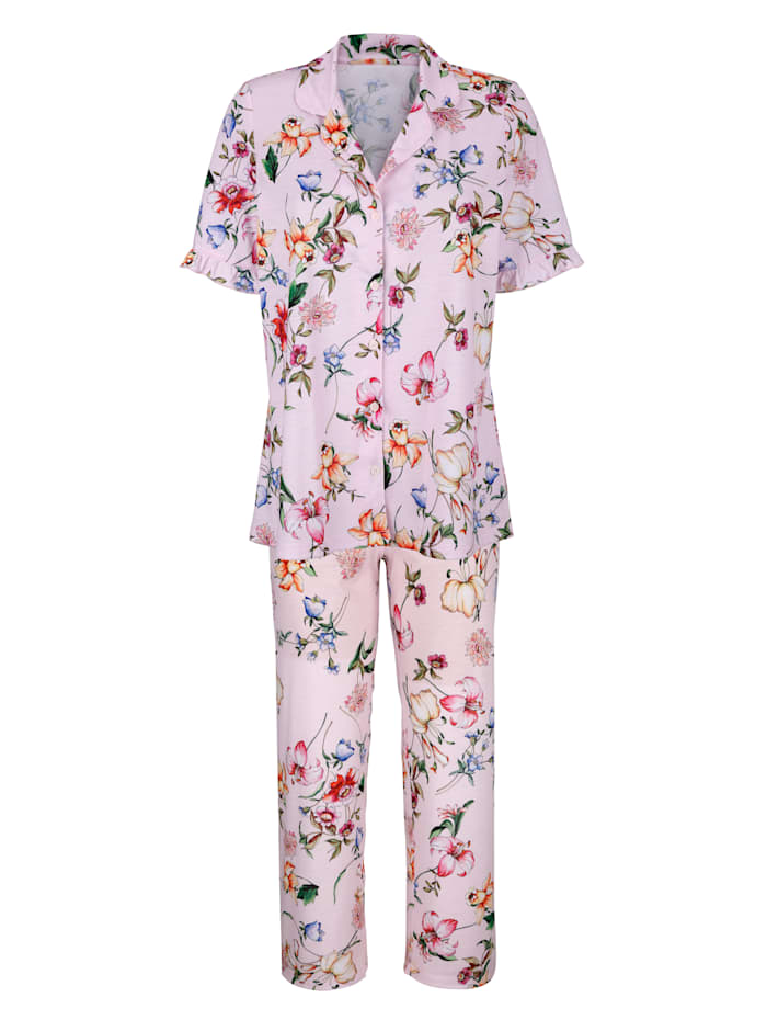 MONA Schlafanzug mit hübsch durchgeknöpftem Oberteil, Hellrosa/Vanille/Pfirsich